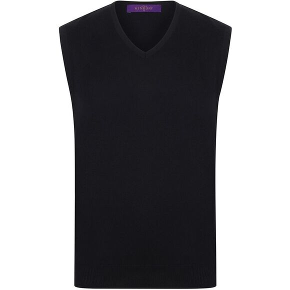 Henbury Mens Sleeveless 12 Gauge V-Neck Fine Knit Jumper Sizes S-4XL / Black